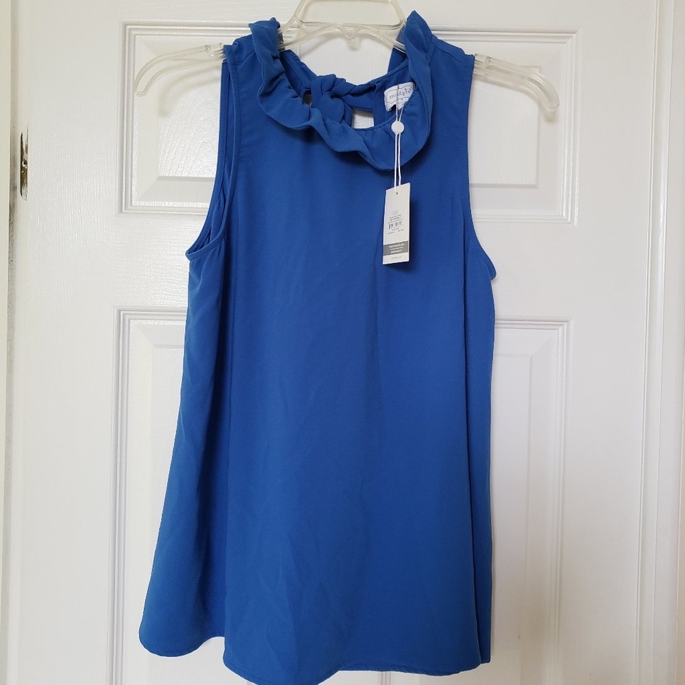 NWT Mud Pie Eloise Blue Ruffle Bow Top